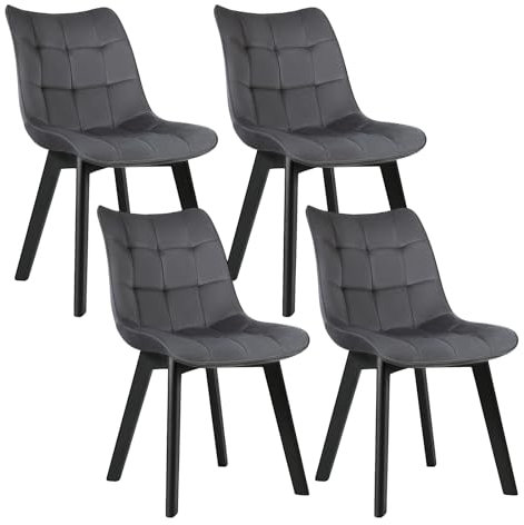 EUGAD Esszimmerstühle 4er Set, für Wohnzimmer Küche Esszimmer, Küchenstühle gepolstert mit Rückenlehne, Sitzfläche aus Samt, mit Holzbeinen, bis 150 kg belastbar, Dunkelgrau