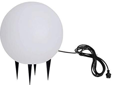 TRANGO Boule de jardin 200W IP65 20cm Ø en aspect pierre naturelle blanc mat *SNOW* avec câble d'alimentation IP44 de 5 mètres avec 1x douille E27, boule lumineuse, lampe de jardin, lumière extérieure