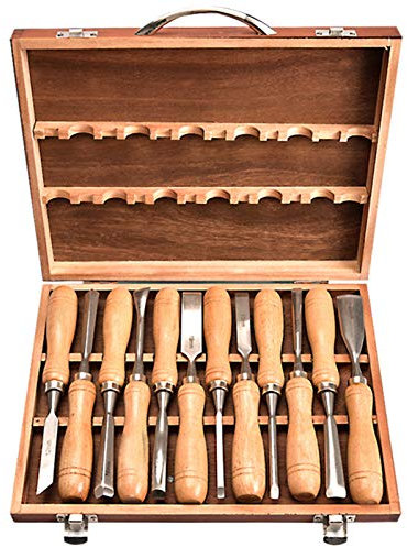 12 PCS Juego de Cinceles,Cuchillos de Trinchar para Tallar Madera, Herramienta a Mano para Artesanías con Handle de Madera juego de cuchillos de tallado ideal para principiantes y profesionales