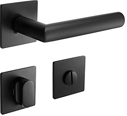ck-türbeschläge Drückergarnitur New Orleans Q | 3 mm Magnet-Flachrosette | festdrehbare Lagerung | Schwarz matt (WC/Bad)