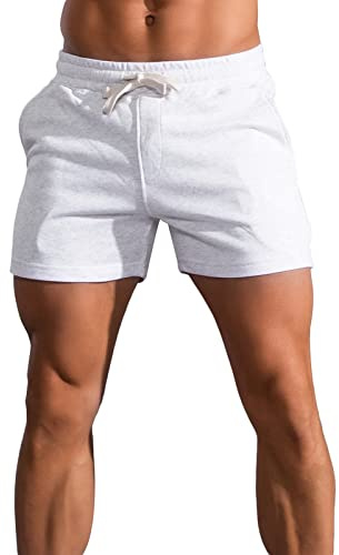 Panegy Sweatshorts för män, korta joggingbyxor, bomull, relaxshorts, andas, sportshorts för jogging, yoga, träning, Vit, M