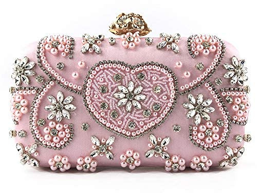 SCOFY FASHION Floral Perlen Clutch Bag Damen Sparkly Purse Prom Hochzeitstasche Perle Abendtasche Brauttasche Für Frauen Party Handtasche (Rosa)