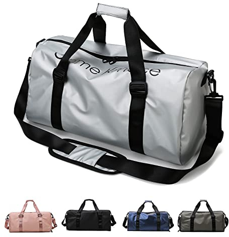 Sportväskor för dam och herr, resväskor och handväskor - med skofack och våtfack - åkpåse för sport, gym, duffle bag för weekendresor - modern och kompakt gymväska Klassisk bambu, Silver