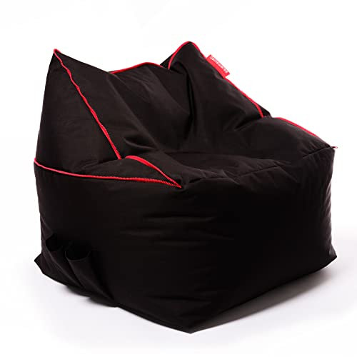 GAMEWAREZ Crimson Morph Kids Sitzsack – 3-in-1 Gaming-Sitzhocker mit Rückenlehne und Fußteil zum Zocken, praktische Seitentasche zur Aufbewahrung, robust, Kunstleder, Made in Germany, schwarz-rot