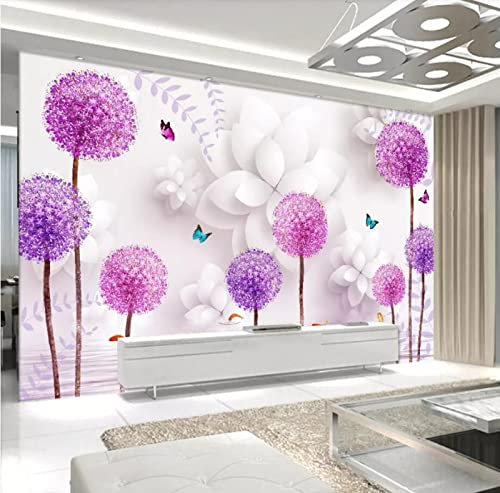 Vlies Fototapete Lila Löwenzahn-Blume 3D Effekt Vlies Tapeten Wandtapete XXL Moderne Wanddeko Wohnzimmer Schlafzimmer Büro Flur 350 cm B x256 cm H