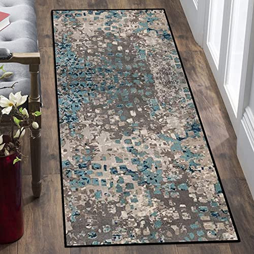 HEATHE Korridor Teppich,Läufer Teppich - Moderne geometrische Muster - rutschfest waschbar - Mikrofaser Teppiche Läufer für Flur Badezimmer Wohnzimmer Bettläufer Küchenteppiche Läufer