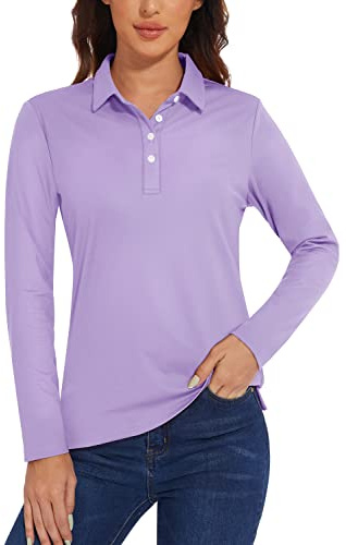 TACVASEN Damen Poloshirt UPF 50+ Langarm Golf Langarmshirt UV Schutz Polo Shirt Schnelltrocknend Sportshirt