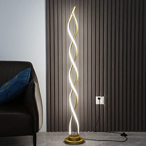 MOLOURK Wohnzimmer Stehleuchte mit Pedalschalter LED Spirale Stehlampe Dimmbar mit Fernbedienung, 3 Farbtemperaturen, 50W, 143cm, Moderne Standleuchte für Schlafzimmer, Büro, Arbeitszimmer (Weiß)