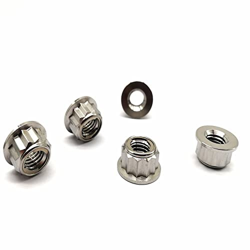 RISON-Titanium Tuerca de Titanio M6 M8 M10, Tuerca de Brida Bihexagonal 12PT, Tuerca de Bloqueo con Reborde Contratuerca de de Piñón de Motocicleta, Tuerca de Seguridad Autoblocante, 5 Unidades