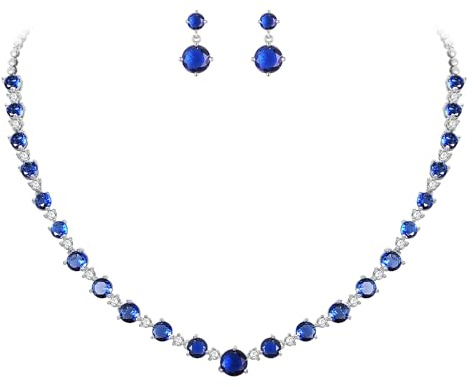 EVER FAITH Damen Hochzeit Schmuck für Braut runde Schliff Cubic Zirconia plattiert Halskette und Ohrringe Set