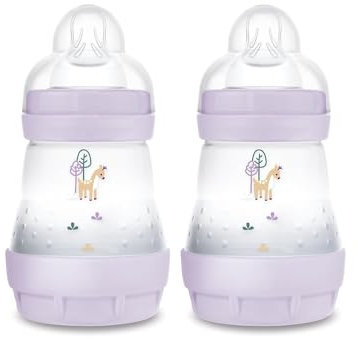 MAM Easy Start Anti-Colic - Set di 2 biberon (160 ml), particolarmente ben accettato, con valvola a fondo contro coliche e tettarelle, misura 1, 0 mesi, capriolo