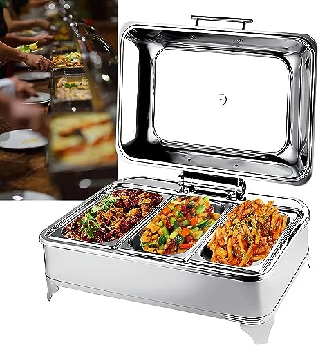 Chafing Dish eléctrico, Calentador Comida Buffet con Tapa Visible, Comercial Calentadoras Calentador Buffet para Hotel Fiesta y Cocina - Temperatura Regulable, 9L