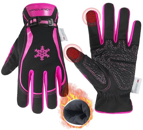 HANDLANDY Isolierte Winter-Arbeitshandschuhe für Männer und Frauen, wasserdicht, für kaltes Wetter, Schnee, Ski, Touchscreen, Arbeit, Gartenarbeit, Sport (Rosa-Silikon, S)