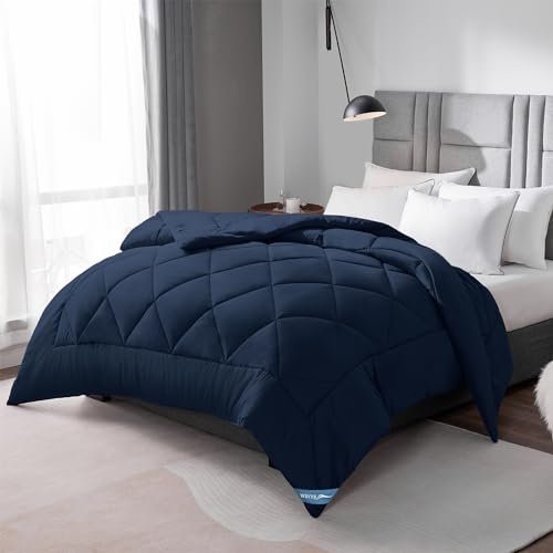 WAVVE Edredón Relleno Nórdico 240x260 cm para Cama 180, Edredón de Fibra 300gr/m², Ligero, Suave, Transpirable (260x240 cm, Azul Marino)