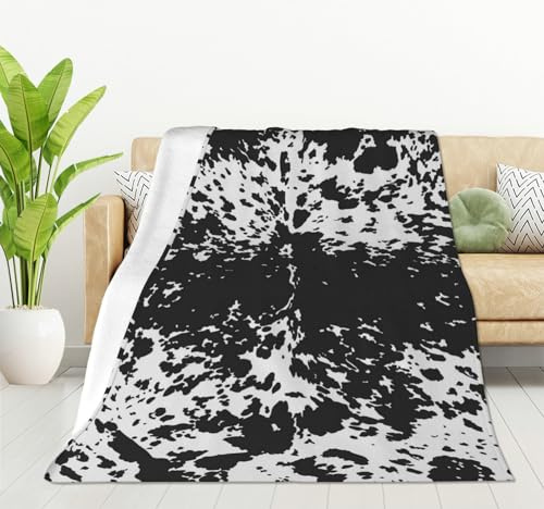 HGOD DESIGNS Cowhide Print Flannel Fleece Bed Blanket 40 x 50 inch Black & White Cow Spots Pattern Throw Blanket Lightweight Cozy Plush Blanket for Bedroom Living Rooms Sofa Couch