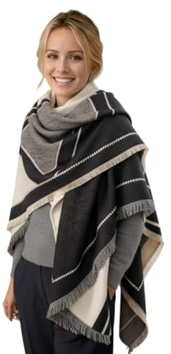 LA FERANI Damen Kaschmir Schal 130x130 Früling dünn Kaschmirschal beige Schwarz Stola Wollschal Business Style Klassik Damenschal (Model 3)