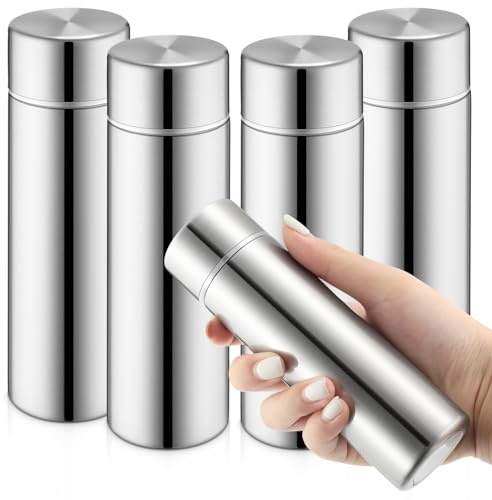 Vesici 4 Pack Mini Water Bottle 4.4 oz Small Insulated Stainless Steel Flask for Purse Leak Proof Pocket Slim Keeps Drink Cold and Hot for Women Kids Lunch Bag Coffee Travel (Silver)