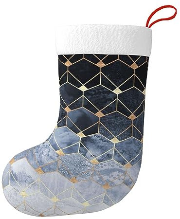 WURTON Weihnachtsstrumpf, Familienurlaub, Kamin, hängende blaue Sechsecke und Diamanten, Weihnachtsstrumpf, Weihnachtsdekoration, Geschenk