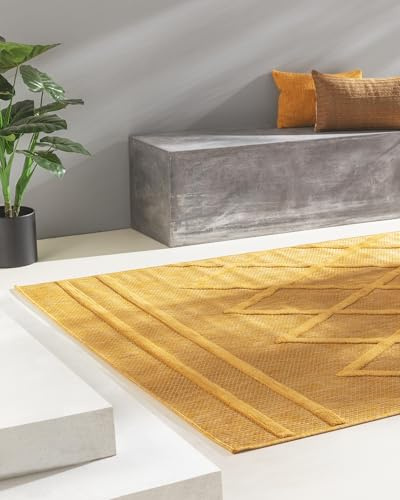 benuta Nest In- & Outdoor Teppich Bonte - Gelb 160x230 cm - Strapazierfähig & Pflegeleicht - Für Balkon, Terrasse, Garten - Küchenteppich & Wohnzimmerteppich - Geometrisch, Boho-Style, Hygge Cozy