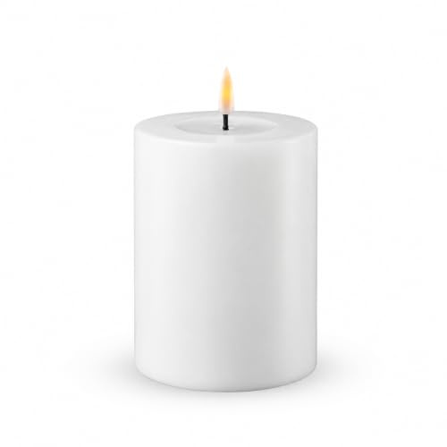 ReWu LED Kerze Deluxe Homeart, Weiß, 7,5 x 12,5 cm | Indoor, Realistische Flamme, Echtwachsspiegel, Warmweißes Licht