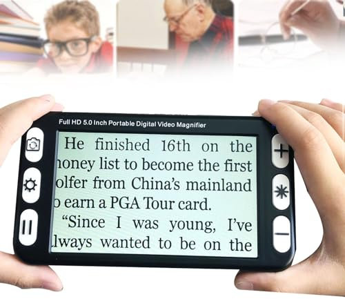 Oiyekntd 5,0 Zoll tragbare Digitale Lupe 2X-48X Zoom Handheld elektronische Lesehilfe mit Licht für Low Vision Farbenblindheit 26 Farbmodi 4 Stufen Helligkeit