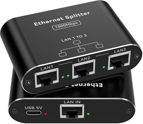 PVBCTCSID Splitter Ethernet 1 In 3 Out Switch Ethernet Gigabit 3 Porte 1 to 3 Lan Splitter RJ45 Switch Supporta 3 Dispositivi Contemporaneamente Funziona con Cavi Cat5/5e/6/6e/7/8