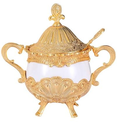 LVUNZJCA Sucrier Sucrier Sucrier Porte-Sucrier avec Cuillère À Sucre Et Couvercle pour la Cuisine et la Maison(Gold)