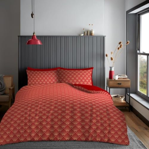Lions King Size Bedding Sets - 100% Polyester Reversible Printed Pattern Quilt Duvet Cover with Pillowcase, Soft Geometric Pattern, Bed Linen, Red 230x220cm