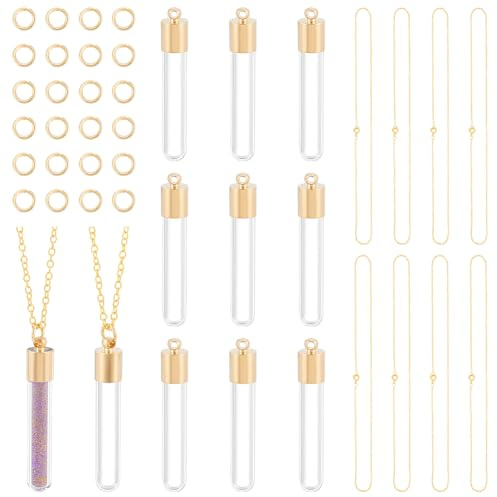 UNICRAFTALE 12 Set Transparente Glasflaschen Anhänger Halskette Goldene Glasfläschchen Halskette Sanduhr Erinnerungs Wunschflasche Mit Kettenhalskette Und Biegering Für Schmuckherstellungs Sets