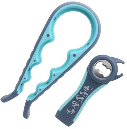 SGERUFZ 2 Pcs Abre Botes Abrebotellas Multifunción 4 en 1 y 5 en 1 Abridor de Tarros con Mango Antideslizante para Personas Mayores niños Artritis Manos Débiles