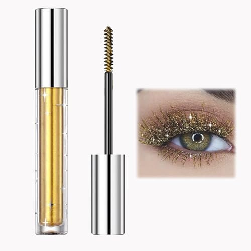 Glitzer Mascara,Voluminöse Wimperntusche Glitzer Wimperntusche Gold,Mascara mit Glitzer Silber Mascara,wasserfeste Lila Glitzer,Mascara bunt für Party Hochzeit (Gold, 1)