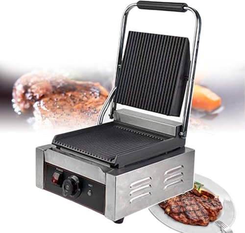 CAFIEDR Antihaftbeschichteter elektrischer Sandwichgrill, Sandwichmaker und Brotpressen, Temperaturregelung 50–300 °C, Sandwichpresse aus Edelstahl für den gewerblichen Heimgebrauch (geril(Geriffelt)