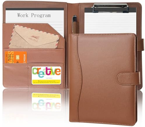 Schreibmappe A5 mit Klemmbrett,PU Portfolio Konferenzmappe Leder Organizer,Klemmbrettmappe Kunstleder für A5 Elegant Dokumentenmappe für Damen Herren Business Mappe