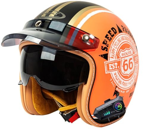Vintage Bluetooth Casque De Moto Jet ECEDOT Homologué Face Ouverte Casque Mobylette Adulte Demi Casque avec Visière Scooter Casque Sécurité pour Homme Et Femme