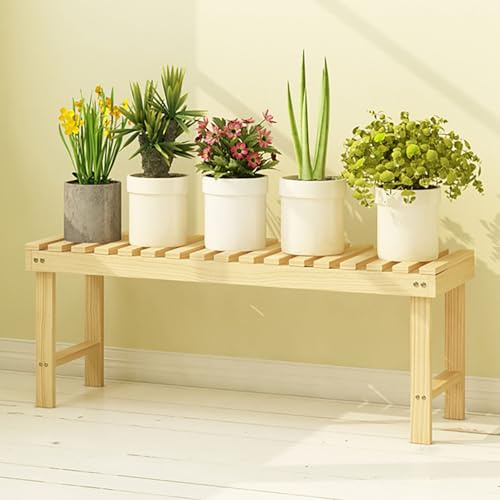 Kchsdool Pflanzenständer aus Holz für den Außenbereich, gestuftes Pflanzenregal für Garten, Hof, Terrasse und Balkon – einfach zu montieren (Holz, 98x30cm)