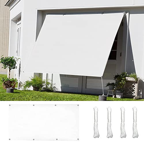 Vela da giardino impermeabile, 3,5 x 6,5 m, parasole anti-UV, per terrazze, balconi e cortili, copertura per pergola da esterno con corda inclusa, colore bianco, vela ombreggiante per protezione