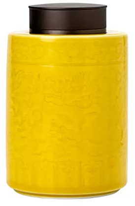 Tea Tins Canister Ceramic Tea Canister with Airtight Double Lids, Vintage Chinese Style Tea Storage Jars Traditional Tea Tins Cans Tea Caddy 700ML for Kitchen Spice Tea Coffee Condiment （Yellow） Tea S
