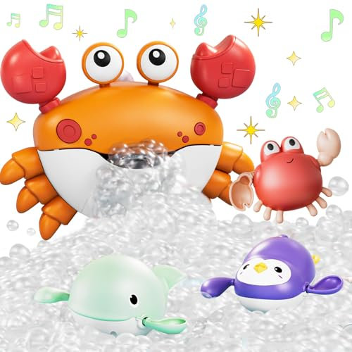 YOOYID Toys Badespielzeug Baby ab 3 4 5 6 Jahr Mit Musik, Baby Krabbe Schaummaschine Badewannenspielzeug, Seifenblasen Maschine Spielzeug Crab Bubble Toy