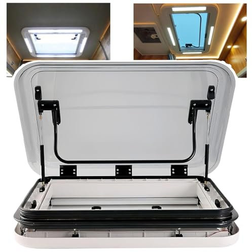 ZEEKYFOR Fenêtre de Toit pour Caravane, Camping-Car, Yacht, Bateau, Camping-Car, avec Filets Lumineux LED et Pare-Soleil,800x500mm
