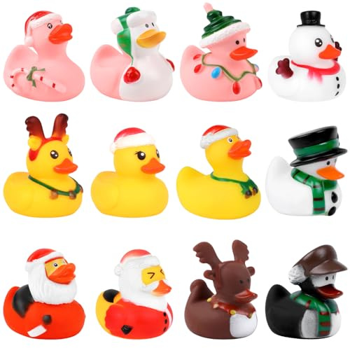 SULOLI 12pcs Petit Canard de Noël Caoutchouc Canard Mignon Flottant Jouet de Bain Jouet de Divertissement Aquatique