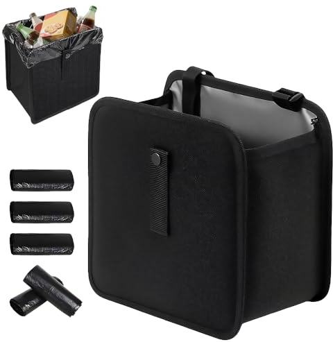 HXSYKJDM Car Bin, Collapsible Hanging Rubbish Bin with 5 Rolls Garbage Bags | Foldable, Automotive Storage, Garbage Bags Included, Travel