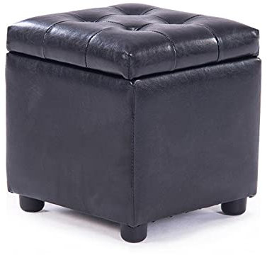 Wasserabweisender schwarzer Ottoman-Fußhocker, quadratisch, rechteckig, Leder, verdeckte Aufbewahrungsbox, 42 x 42 x 40 cm, perfekt für Wohnzimmer, Schlafzimmer und Eingangsdekoration.
