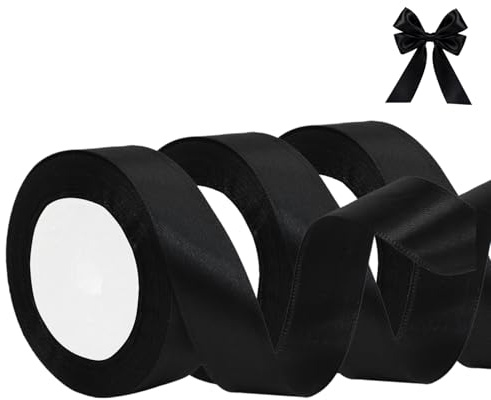 Geschenkband Schwarz 25mm,66M Satinband Schwarz,Schleifenband Breit,Geschenk Bänder Stoff,Schwarzes Band für Weihnachten Geschenkverpackung Geburtstag Hochzeit Dekoration