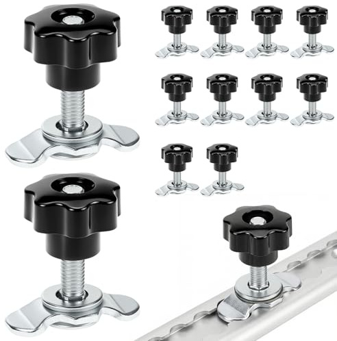 QWORK® 12 Stück Schraubfitting M8x45 Gewinde mit Sterngriffschraube für Zurrschiene Airlineschiene - Endbeschlag passend für 20mm Lochdurchmesser