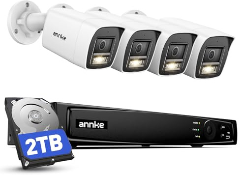 ANNKE 12MP PoE Kit Videosorveglianza Esterno, Rilevamento Uomo/Veicolo, NVR 8CH 2TB + 4x Telecamere da Esterno, Visione Notturna Colori, Impermeabile IP67