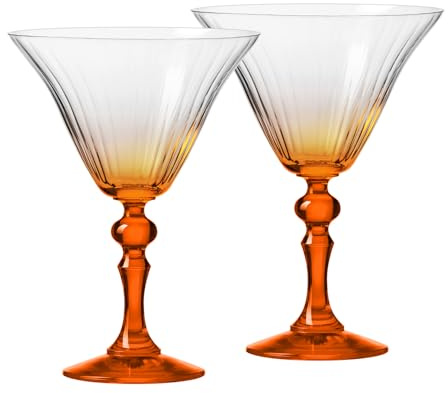 Krosno Martini Glasses Set of 2, 170 ml, Orange Stem, Bubble Collection | Drinking glass, cocktail, mocktail, cosmopolitan, Lead-Free Crystal, Dishwasher Safe, Elegant glassware
