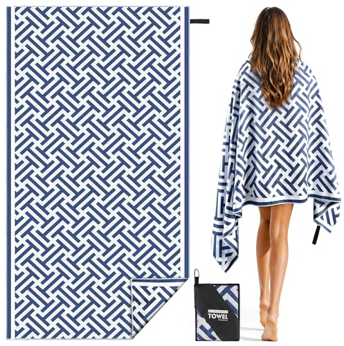 Hexify Telo Mare xxl 90×180 cm, Asciugamano Grande In Microfibra Ad Asciugatura Rapida, Telo Bagno Senza Sabbia, Coperta Da Spiaggia Donna (marrone) (blu)