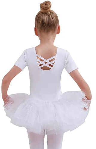 Tancefair balettkläder för flickor Balett Tutu Klänning Dans Leotard Bomullsdräkt Dancewear Dress Up Outfit med Tutu Kjol Kortärmad Ballerina Outfit
