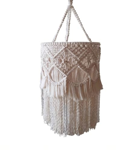 Paralume Boho in fibra naturale macramè intrecciato a mano con nappe - Copertura per lampada a sospensione per arredamento camera da letto dormitorio (Stile-1)
