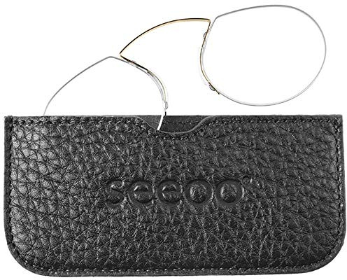SEEOO Lesebrille Light black mit +2.5 Dioptrien Stärke - Brille zum Lesen für Damen und Herren - Bügelloser Lesebrillen Zwicker/Kneifer vom Optiker mit Echtleder Etui schwarz